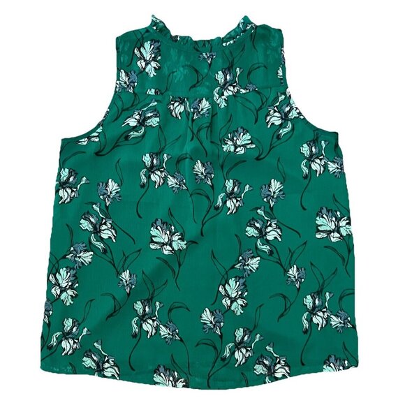 LOFT Women’s Pintucked Ruffle V Neck Sleeveless Blouse Top Green Size Medium - Picture 3 of 7